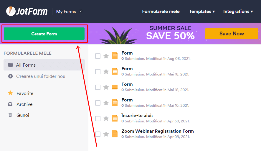 Crearea formularului JotForm Crearea formularului JotForm