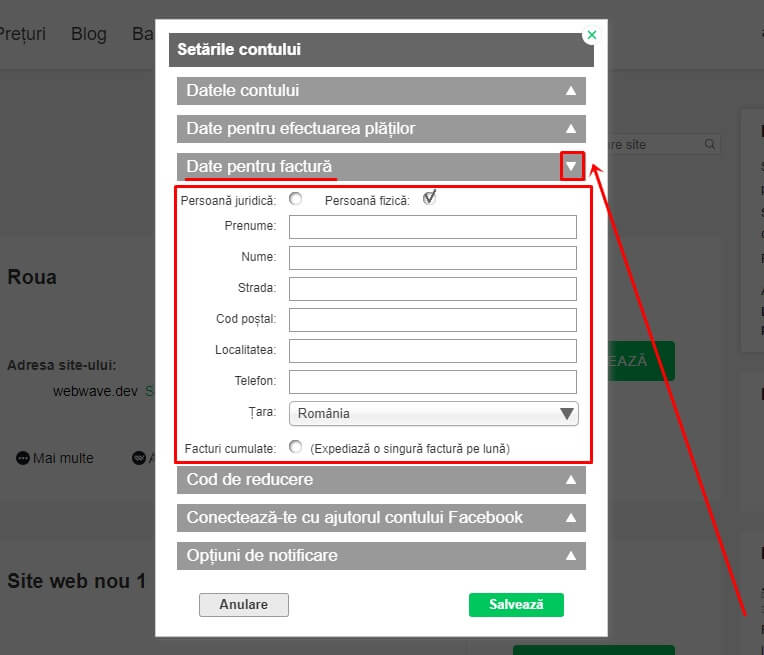 Editează datele pentru factură Editează datele pentru factură